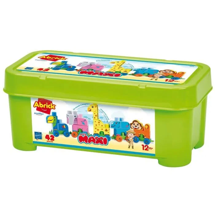 Ecoiffier Coffret de Briques Train du Zoo LES MAXI 7840 - 42 Pièces avec 5 Animaux Dont Éléphant à Tête Articulée - Jeu de Construction à Partir de 12 Mois