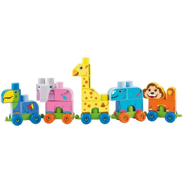 Ecoiffier Coffret de Briques Train du Zoo LES MAXI 7840 - 42 Pièces avec 5 Animaux Dont Éléphant à Tête Articulée - Jeu de Construction à Partir de 12 Mois