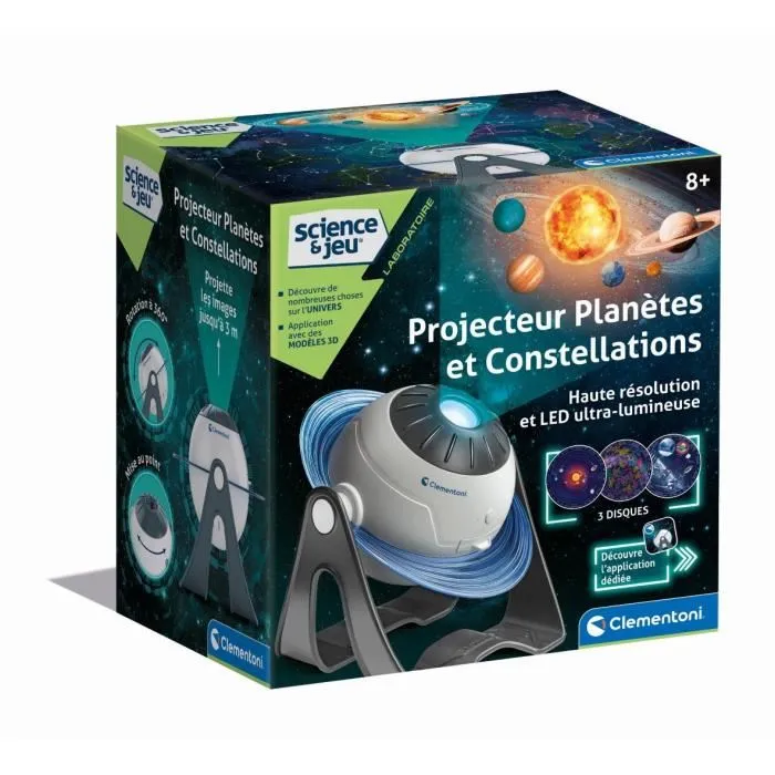 Clementoni Projecteur Planètes et Constellations - Projecteur HD avec 3 disques interchangeables, application gratuite et quiz - Découverte du Système Solaire Clementoni Projecteur Planètes et Constellations - Projecteur HD avec 3 disques interchangeables, application gratuite et quiz - Découverte du Système Solaire