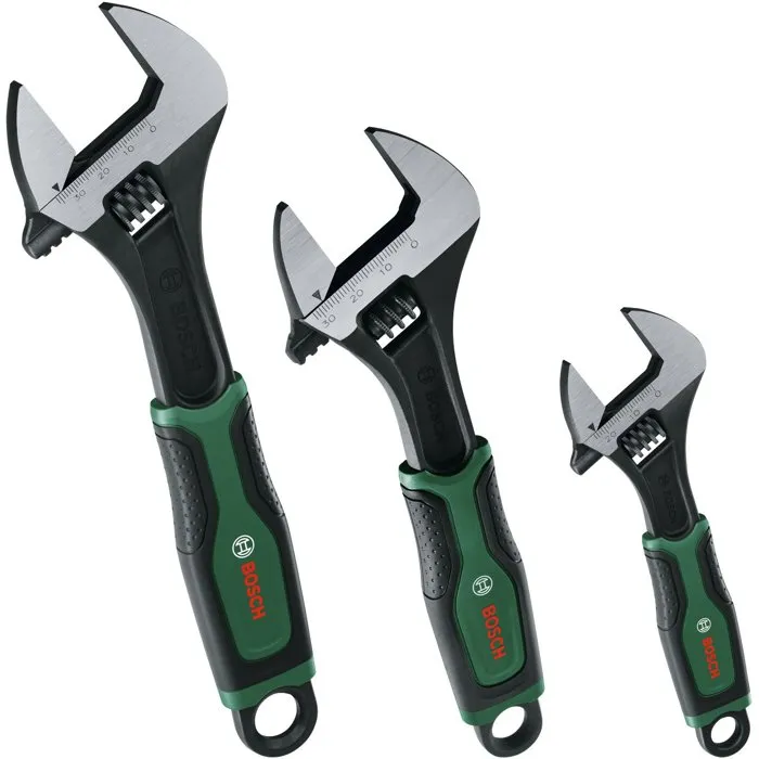 Bosch Jeu de 3 clés à molette acier carbone 6 mm 8 mm 10 mm avec poignée Softgrip, conforme ISO 6787 Bosch Jeu de 3 clés à molette acier carbone 6 mm 8 mm 10 mm avec poignée Softgrip, conforme ISO 6787