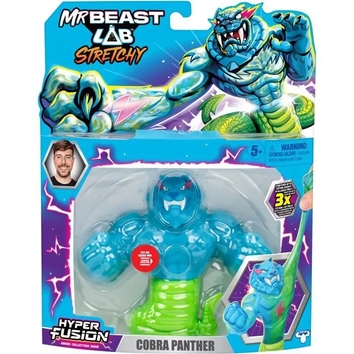MrBeast Lab - Goo Jit Zu - Figurine élastique Cobra Panthère extensible 3x sa taille, 11 cm - Collection de héros à étirer