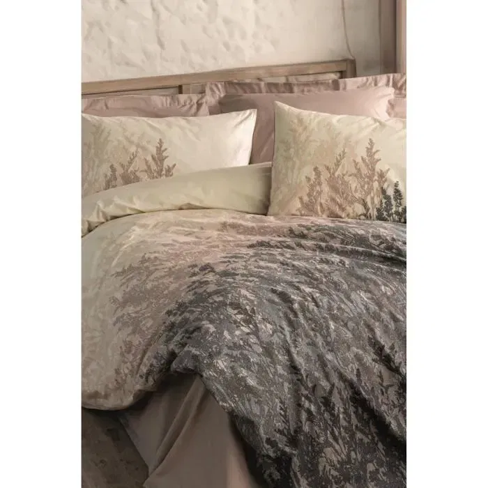 Ensemble de literie, housse de couette 220 x 240 cm + 2 taies d'oreiller 60 x 60 cm, 100% coton renforcé, beige, idéal King Size