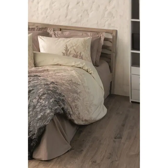 Ensemble de literie, housse de couette 220 x 240 cm + 2 taies d'oreiller 60 x 60 cm, 100% coton renforcé, beige, idéal King Size