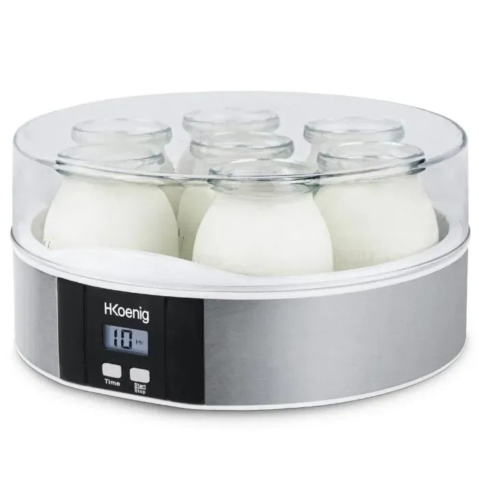 H.Koeing ELY70 Yaourtière électrique programmable (15h) - 7 pots de 160 ml - 15W - Pour yaourts au lait, végétal, aromatisés ou à boire