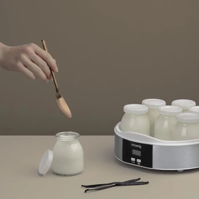 H.Koeing ELY70 Yaourtière électrique programmable (15h) - 7 pots de 160 ml - 15W - Pour yaourts au lait, végétal, aromatisés ou à boire