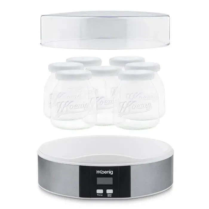 H.Koeing ELY70 Yaourtière électrique programmable (15h) - 7 pots de 160 ml - 15W - Pour yaourts au lait, végétal, aromatisés ou à boire