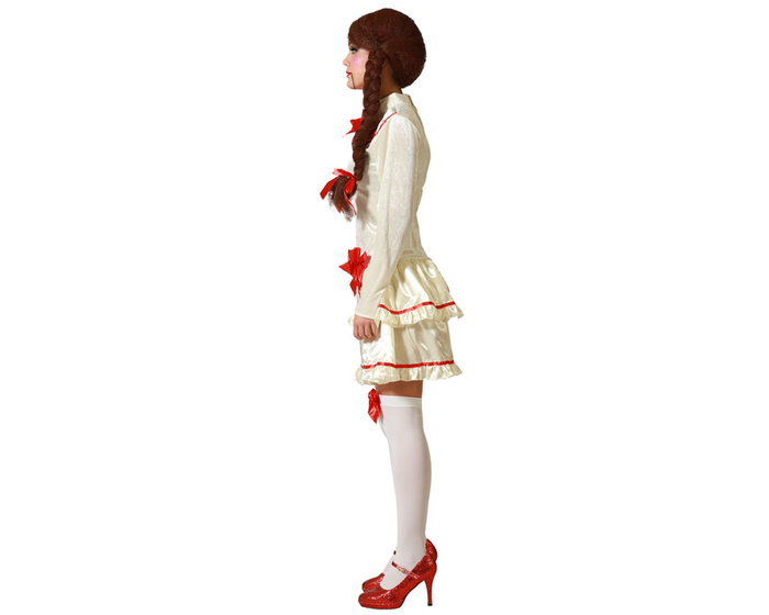 Costume Poupée de Porcelaine pour Femme Adulte avec Robe Beige et Nœuds Rouges - Halloween XXL