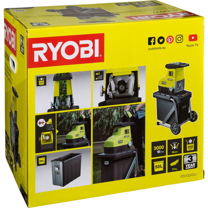 Ryobi RSH3045U Broyeur de végétaux 3000 W Ryobi RSH3045U Broyeur de végétaux 3000 W