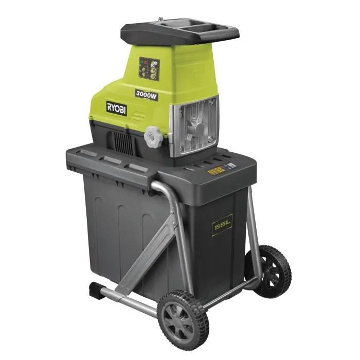 Ryobi RSH3045U Broyeur de végétaux 3000 W silencieux - Capacité de broyage 45 mm, bac collecteur 55 L