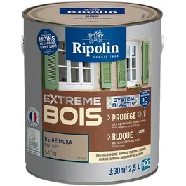 Ripolin Peinture Extreme Bois 2.5 L - Beige Moka RAL 1019 Satin - Haute Opacité et Durabilité pour Bois