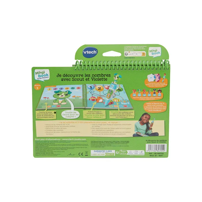 VTech Magibook Story'Friends - Livre éducatif interactif, J'apprends les nombres avec Scout et Violette + figurine, 32 pages, pour enfants de 2 à 5 ans