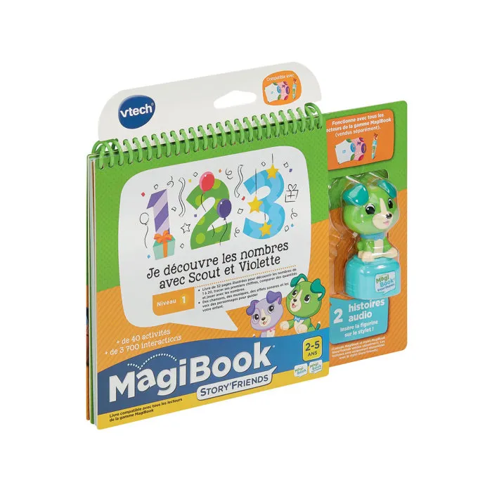 VTech Magibook Story'Friends - Livre éducatif interactif, J'apprends les nombres avec Scout et Violette + figurine, 32 pages, pour enfants de 2 à 5 ans