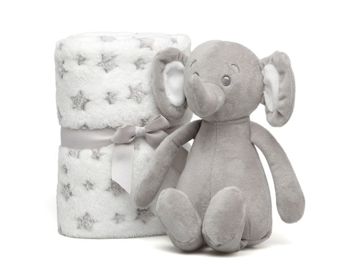 KioKids - Doudou éléphant gris avec manteau polaire à étoiles - Peluche douce pour bébé 0 mois - Taille 25 cm et manteau 100 x 100 cm KioKids - Doudou éléphant gris avec manteau polaire à étoiles - Peluche douce pour bébé 0 mois - Taille 25 cm et manteau 100 x 100 cm