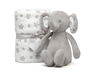 KioKids - Doudou éléphant gris avec manteau polaire à étoiles - Peluche douce pour bébé 0 mois - Taille 25 cm et manteau 100 x 100 cm