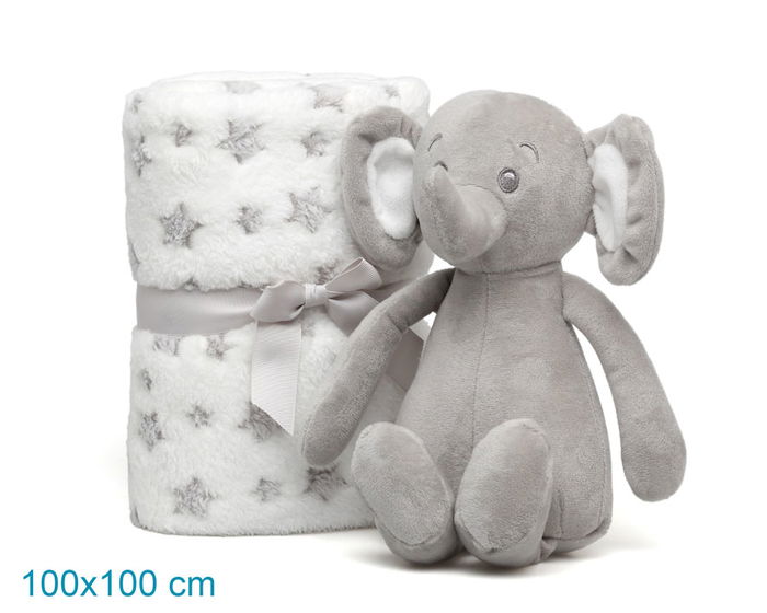 KioKids - Doudou éléphant gris avec manteau polaire à étoiles - Peluche douce pour bébé 0 mois - Taille 25 cm et manteau 100 x 100 cm KioKids - Doudou éléphant gris avec manteau polaire à étoiles - Peluche douce pour bébé 0 mois - Taille 25 cm et manteau 100 x 100 cm