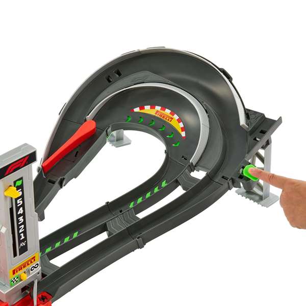 Mattel - Hot Wheels - Circuit de course F1 motorisé avec 3 voitures - Référence JDY16 - Jeu de circuit pour enfants +5 ans avec designs d'équipes Red Bull, Haas, Williams
