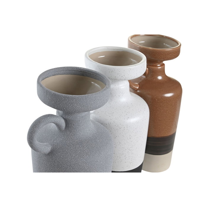 DKD Home Decor Lot de 3 Vases en Porcelaine Blanc, Gris et Terre cuite DKD Home Decor Lot de 3 Vases en Porcelaine Blanc, Gris et Terre cuite