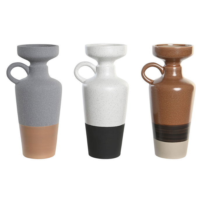 DKD Home Decor Lot de 3 Vases en Porcelaine Blanc, Gris et Terre cuite DKD Home Decor Lot de 3 Vases en Porcelaine Blanc, Gris et Terre cuite