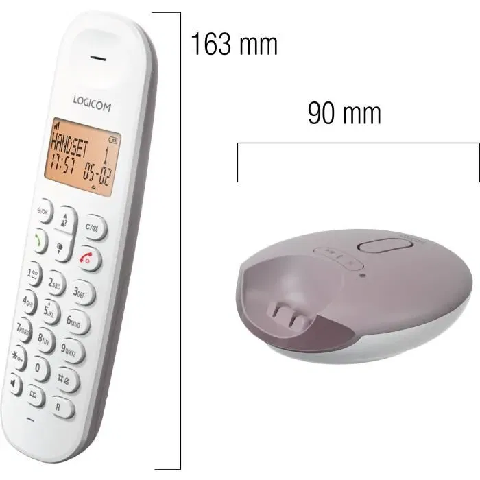 Logicom ILOA 155T SOLO Téléphone fixe sans fil DECT avec répondeur, mains libres et mémoire d'appel - Couleur taupe