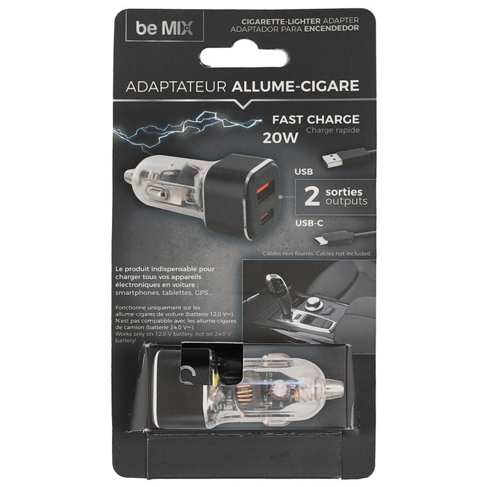 Be Mix Chargeur USB de voiture avec double sortie USB et USB-C Be Mix Chargeur USB de voiture avec double sortie USB et USB-C