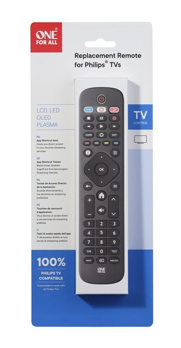 One For All URC4913 Télécommande de Remplacement pour Téléviseur Philips - Compatible Ambilight, Home, 2021, avec Fonction Apprentissage