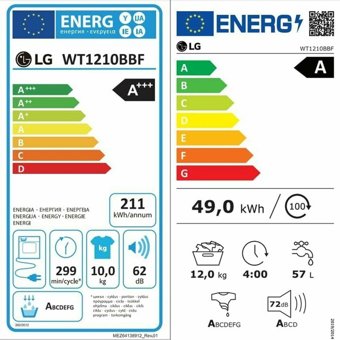 Laveuse - Sécheuse LG WT1210BBF 1400 rpm 10kg / 12kg Laveuse - Sécheuse LG WT1210BBF 1400 rpm 10kg / 12kg