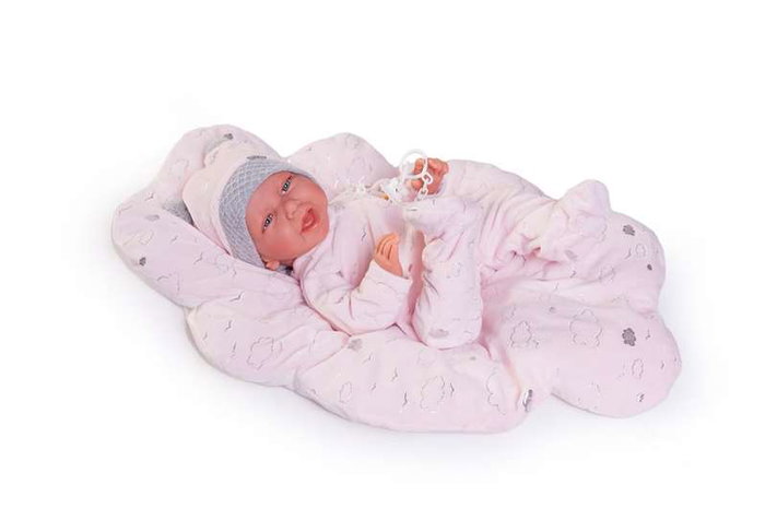 Antonio Juan - Poupée nouveau-née Carla Nubes 40 cm - Corps souple avec bonnet, pyjama et coussin Antonio Juan - Poupée nouveau-née Carla Nubes 40 cm - Corps souple avec bonnet, pyjama et coussin