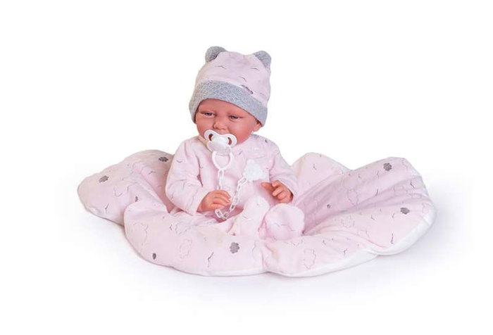 Antonio Juan - Poupée nouveau-née Carla Nubes 40 cm - Corps souple avec bonnet, pyjama et coussin Antonio Juan - Poupée nouveau-née Carla Nubes 40 cm - Corps souple avec bonnet, pyjama et coussin