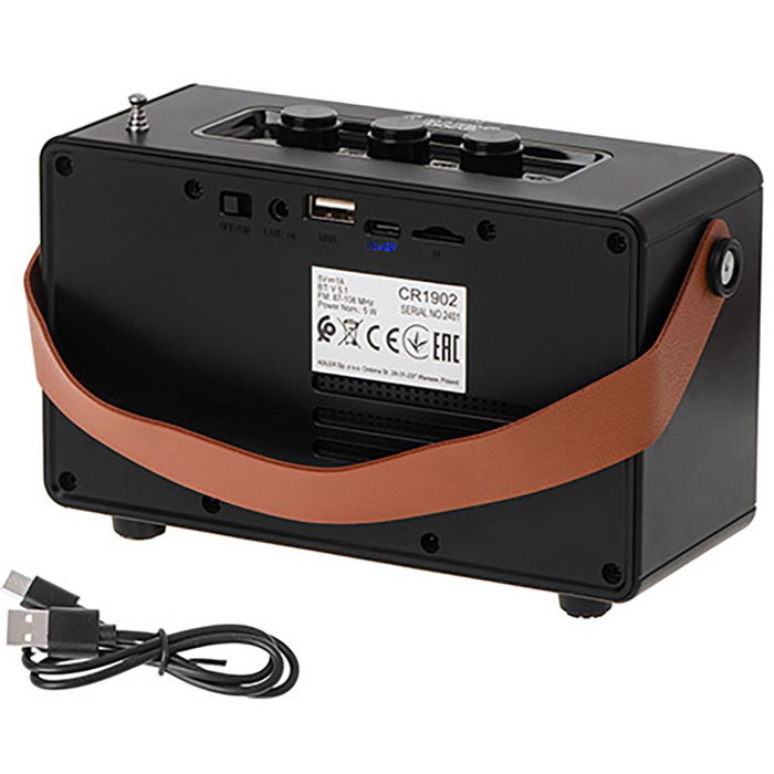 Camry CR 1902 Radio FM Bluetooth 5.1 Noir, Haut-Parleur Rechargeable, USB, SD, TWS, 1500 mAh, 16x7x10.5 cm