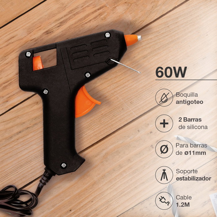 Hantums Pistolet à colle 60W avec 6 bâtons de silicone Ø11mm Hantums Pistolet à colle 60W avec 6 bâtons de silicone Ø11mm