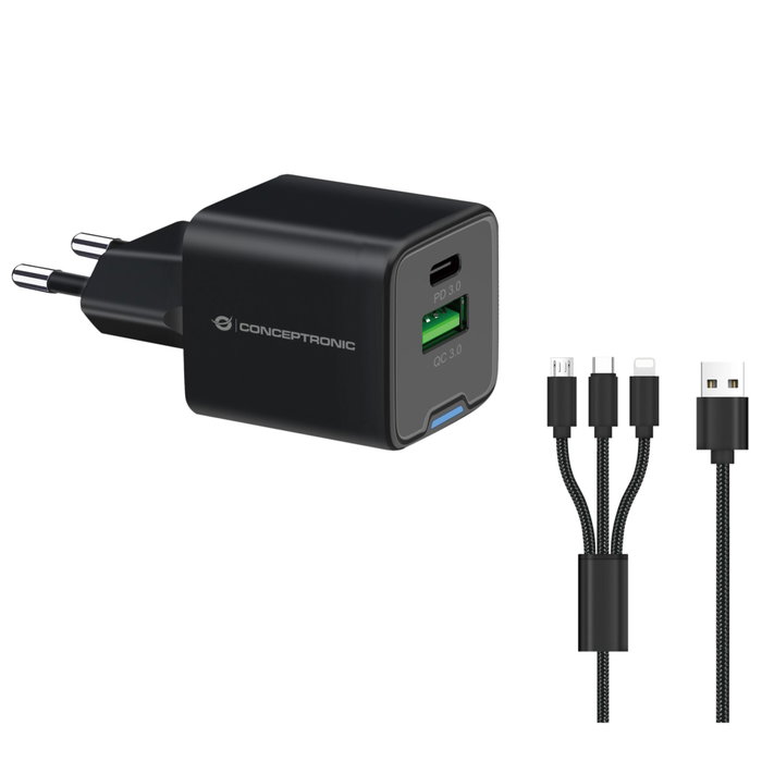 Conceptronic Althea16B Chargeur mural 33W avec câble USB 3.0 3 en 1