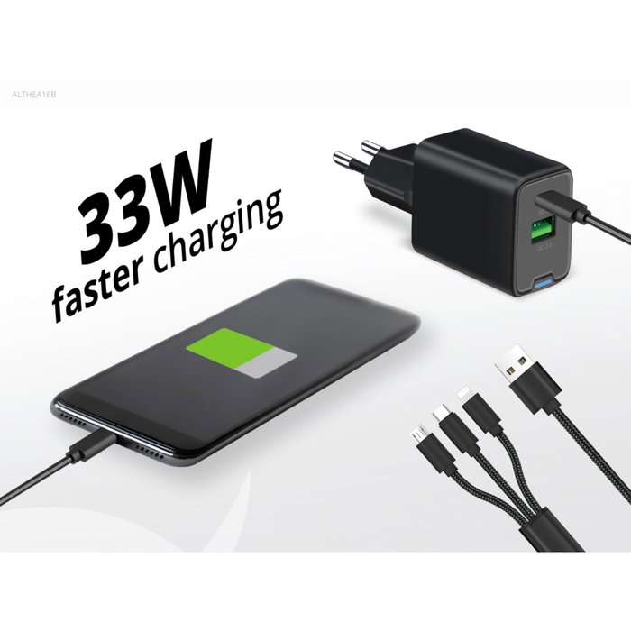 Conceptronic Althea16B Chargeur mural 33W avec câble USB 3.0 3 en 1