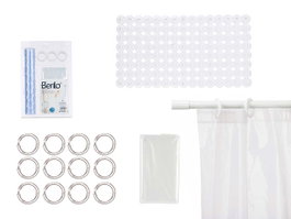 BERILO Set de salle de bain avec rideau et tapis de douche transparents