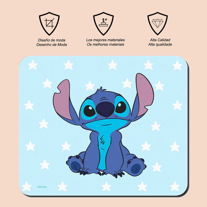 Disney - Tapis de souris Stitch en tissu antidérapant avec fond en mousse, confortable pour le poignet - 22 x 18 cm