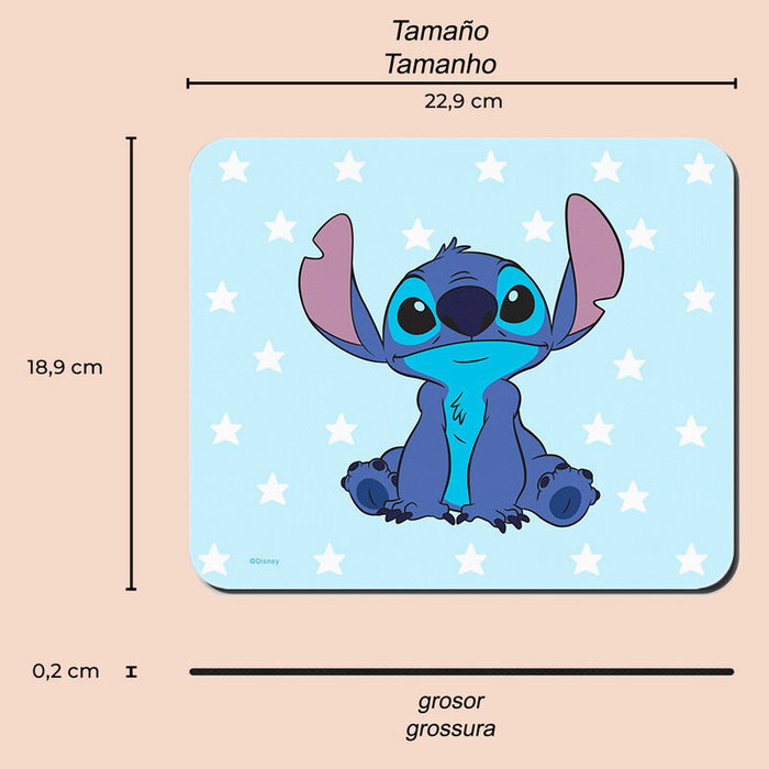 Disney - Tapis de souris Stitch en tissu antidérapant avec fond en mousse, confortable pour le poignet - 22 x 18 cm