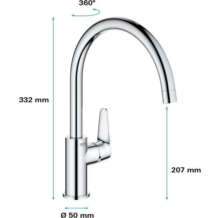 GROHE Mitigeur de Cuisine Monocommande en Métal Chromé Gris Modèle 31554001 GROHE Mitigeur de Cuisine Monocommande en Métal Chromé Gris Modèle 31554001