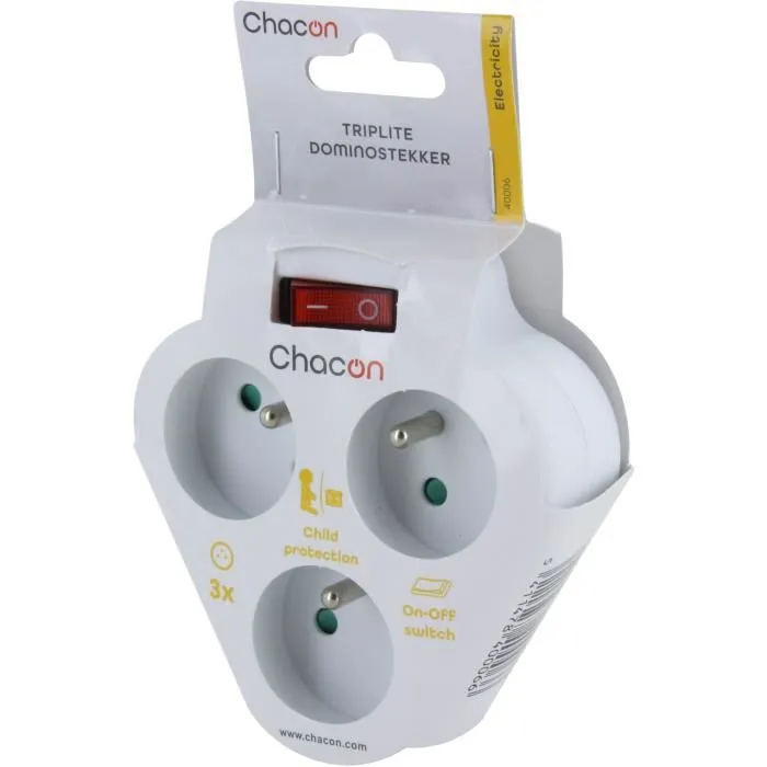 Chacon Domino 3x16A - Triplite encastrable triangulaire avec interrupteur - Blanc