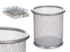 Pincello Porte-crayons en métal argenté à grille ronde 9x9x9.5 cm (Set de 24)