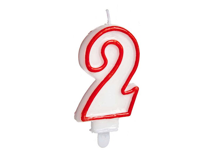 Arte Regal Bougie Anniversaire Numéro 2 Blanc Bord Rouge Cire 4x8x1 cm (Set de 72)