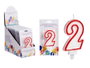Arte Regal Bougie Anniversaire Numéro 2 Blanc Bord Rouge Cire 4x8x1 cm (Set de 72)