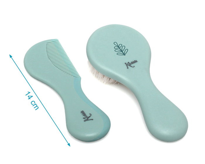 KioKids Set de Peigne et Brossette à Cerdas Naturales pour Bébé dès la Naissance, Vert Salvia - Collection Petit Moments