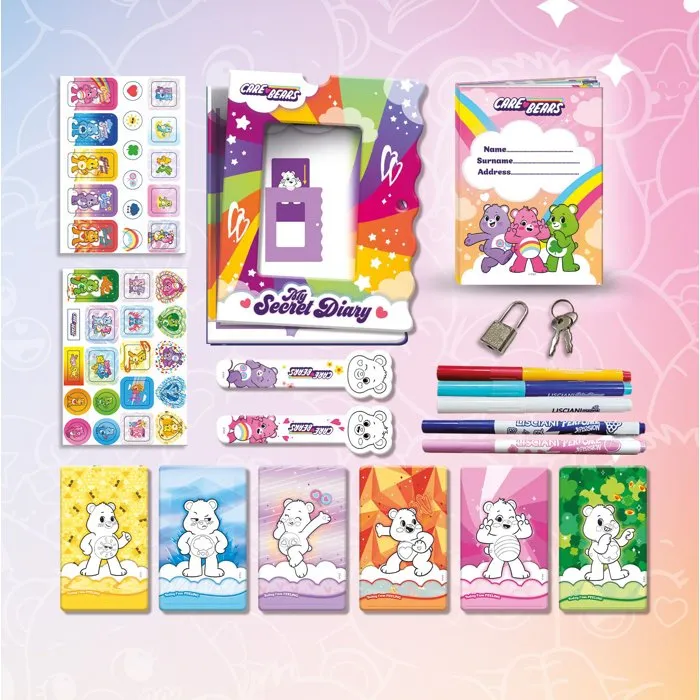 Liscianigiochi Journal Secret Les Bisounours avec Cadenas et Feutres Magiques Fluorescents, Parfumés, Changent de Couleur - À Partir de 5 Ans