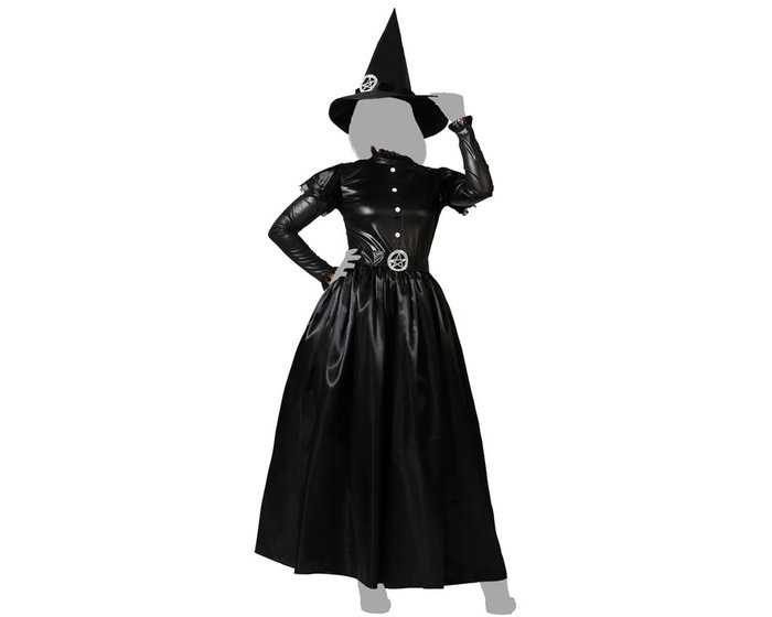 Disfraz de sorcière classique noire avec chapeau et ceinture, XL
