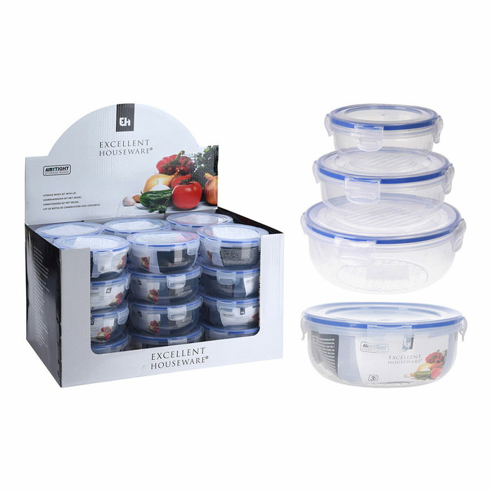 Ensemble de Boîtes à Lunch Excellent Houseware 024000670 Plastique Ronde 400 ml 800 ml 1,4 L 3 Unités