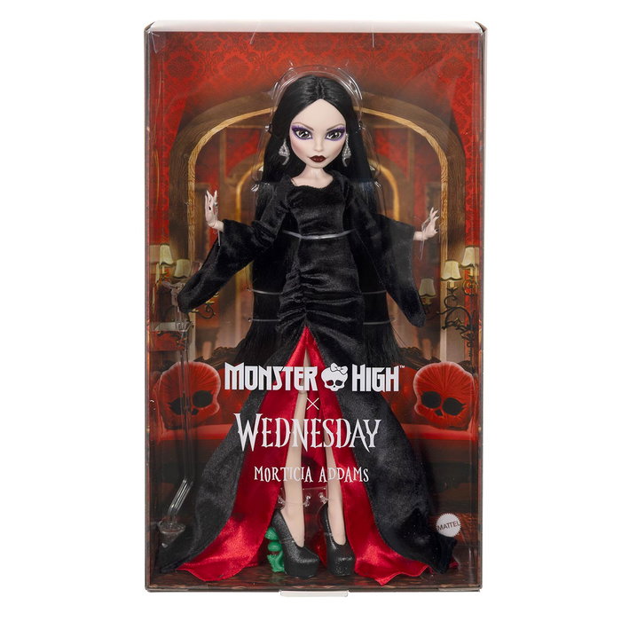 Monster High Poupée Morticia Addams - Collection Wednesday - Tenue en Velours Noir et Rouge - Référence Jlk99 Mattel