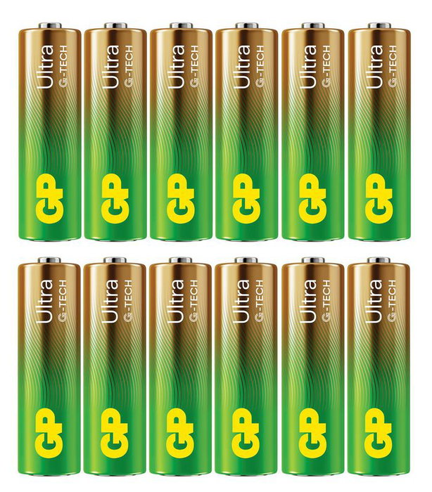 GP Pile Alcaline AA GP Ultra, Technologie G-Tech, Durée de vie 10 ans, Lot de 12, LR6