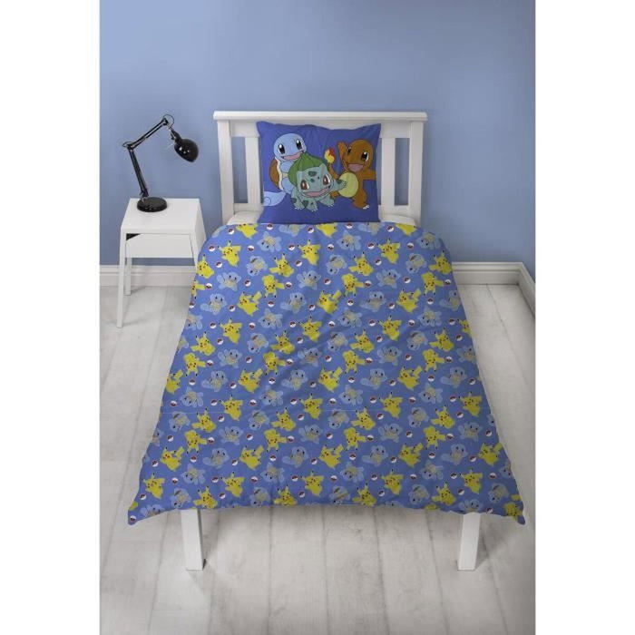 Pokemon Parure de couette réversible Pikachu et Starter 1G II, 2 pièces