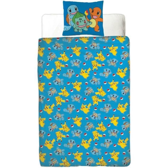 Pokemon Parure de couette réversible Pikachu et Starter 1G II, 2 pièces