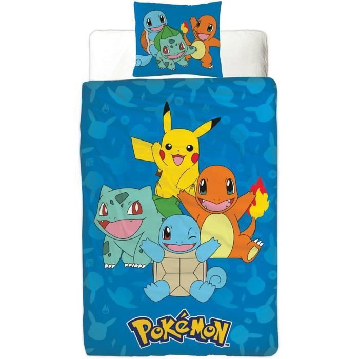 Pokemon Parure de couette réversible Pikachu et Starter 1G II, 2 pièces