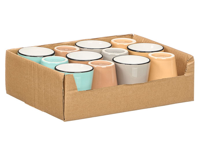 Vessia Verre en céramique 90 ml bord noir coloris clairs assortis 5 x 7 x 5 cm (Set de 48)